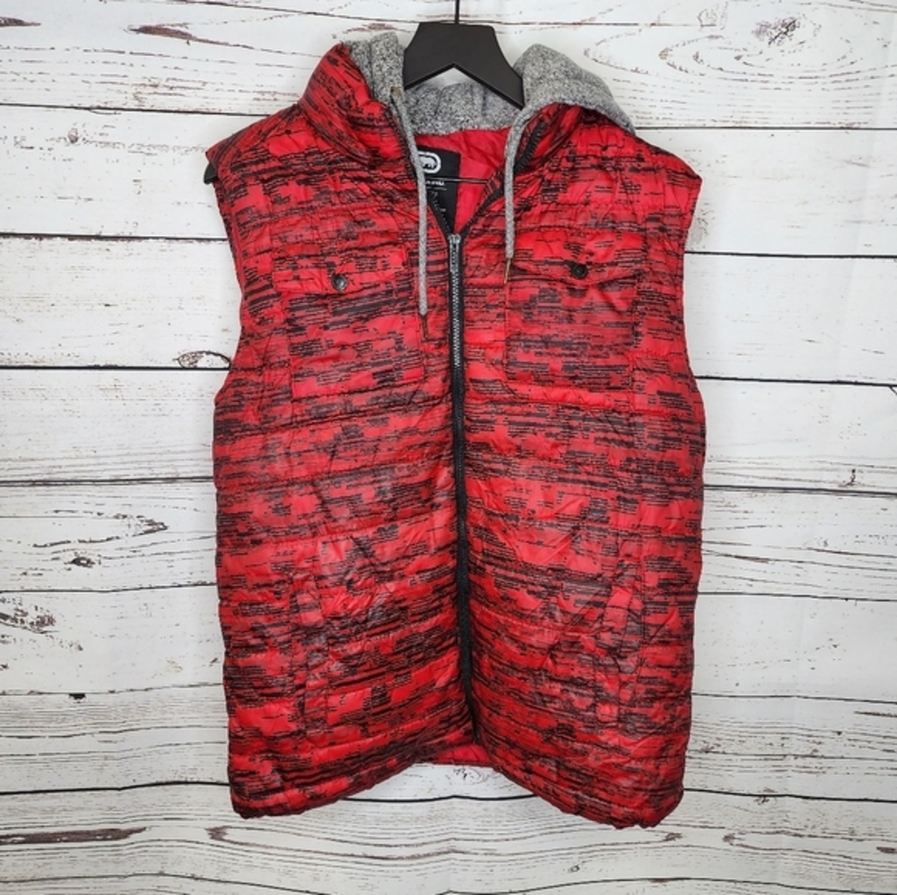 Ecko Unlimited Red Black Hooded Puffer Vest